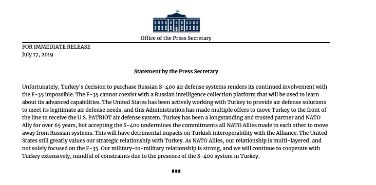 Pentagon'dan Türkiye'ye S-400 Açıklaması