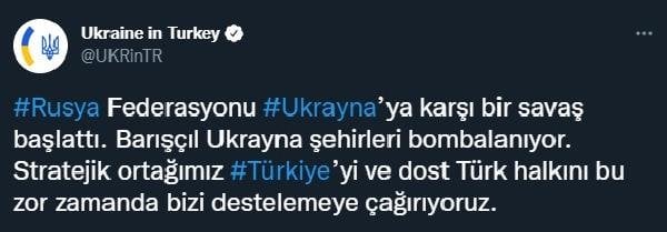 Ukrayna'dan Türkiye'ye çağrı : Türkiye'yi ve dost Türk halkını bu zor zamanda bizi desteklemeye çağırıyoruz"
