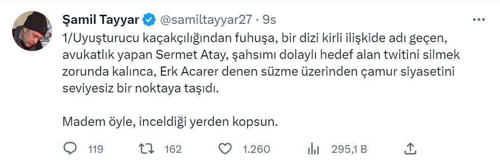 AKP'li Şamil Tayyar, MHP'li vekili Uyuşturucu kaçakçılığı ile suçladığı tweetini sildi