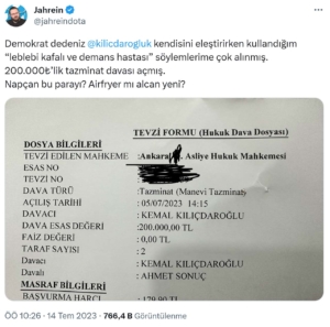 Kemal Kılıçdaroğlu Kendisini Eleştiren Jahrein'e Dava Açtı