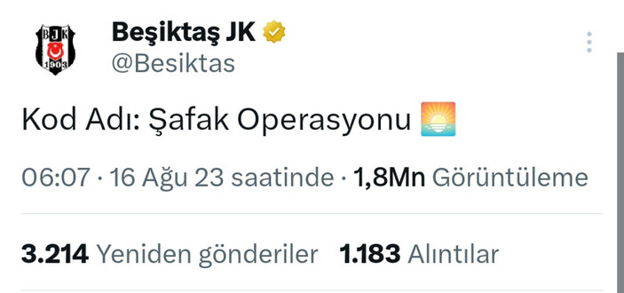 Beşiktaş’tan Şafak Operasyonu